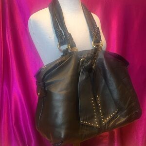 Paolo Masi super soft, black Italian leather purse gold studs, in new condition